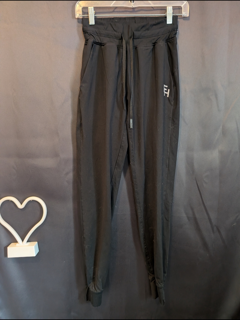 First Health Women's Black Drawstring Track Joggers with Subtle Logo Ankle Cap